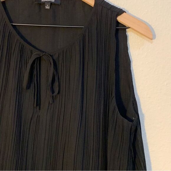 Madewell Tank Top Women’s Small Black Sheer Lined Crinkle Button Hole Tie Swing. - Picture 4 of 16